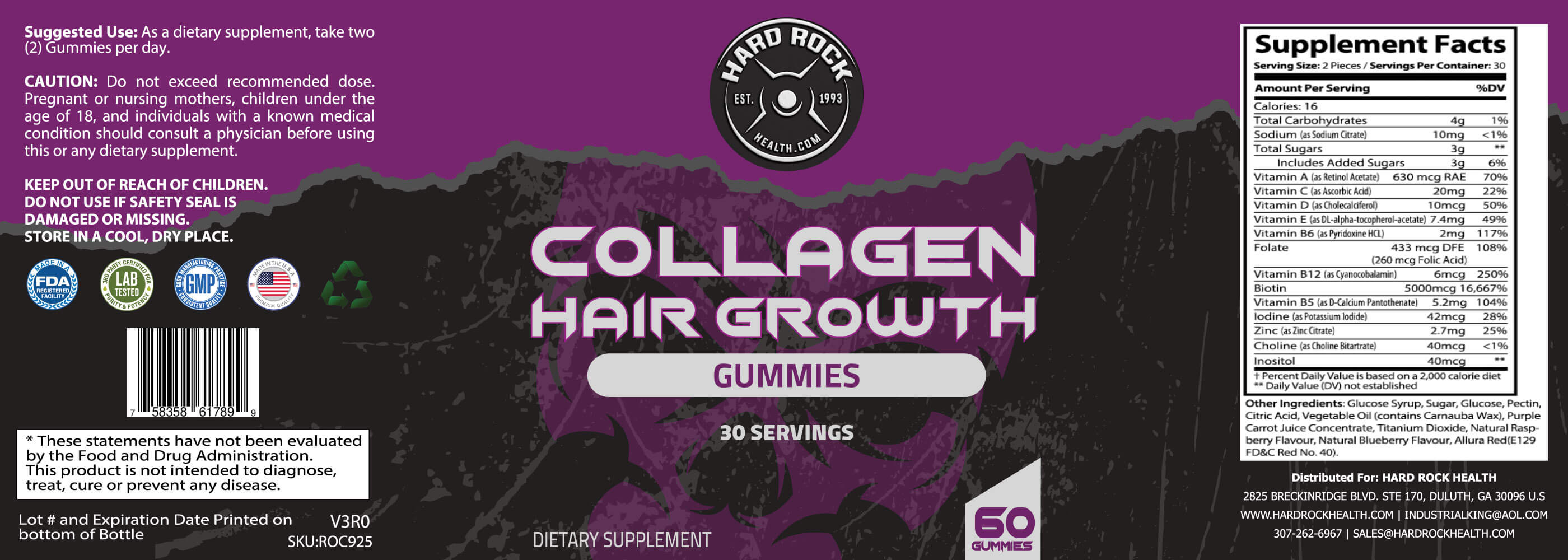 Hair Vitamin Collagen Gummies- 60 Gummies - Primal Health & Beauty