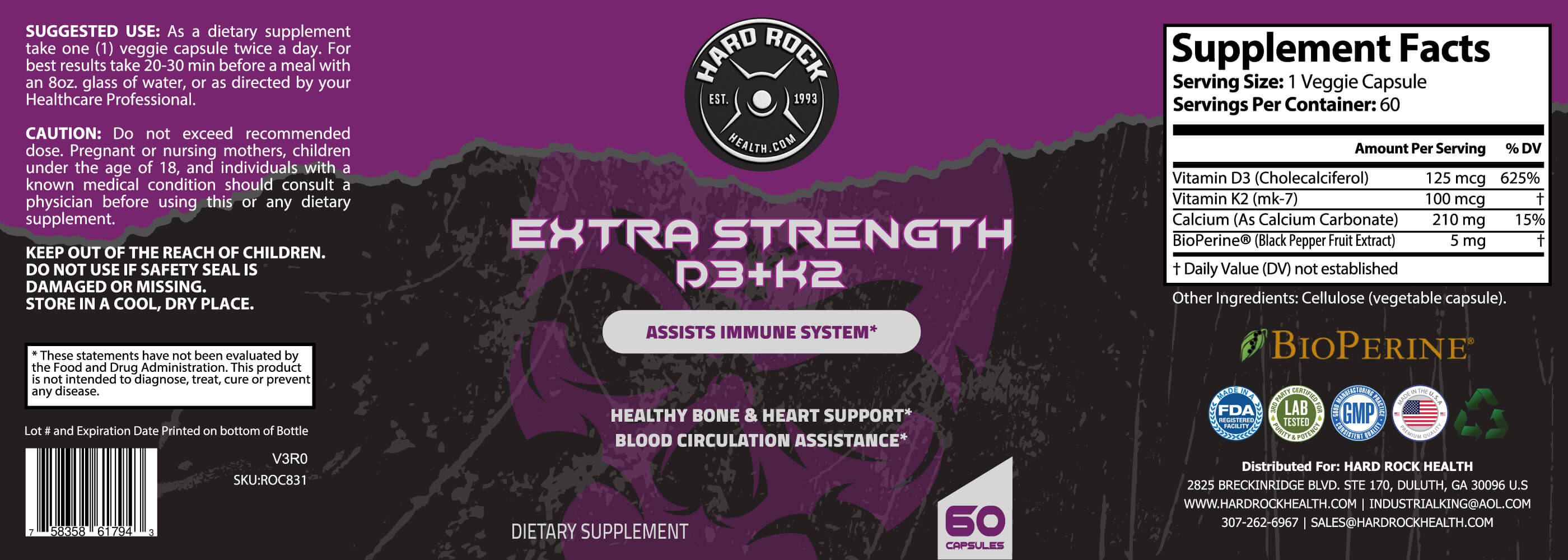 Vitamin D3+K2 for Extra Strength- 60 Capsules - Primal Health & Beauty