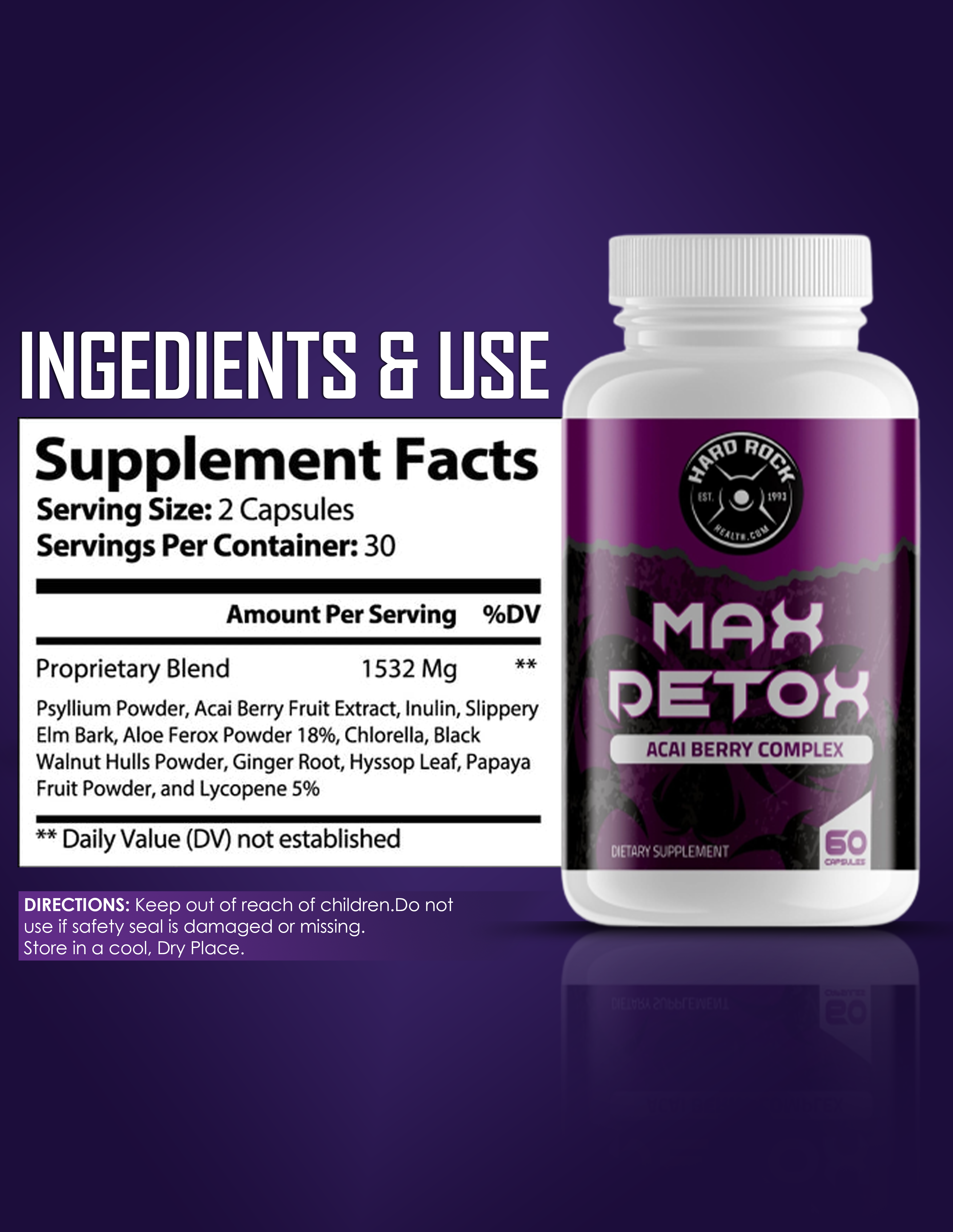 Max Detox ACAI Berry Complex- 100% Natural 60 Capsules - Primal Health & Beauty